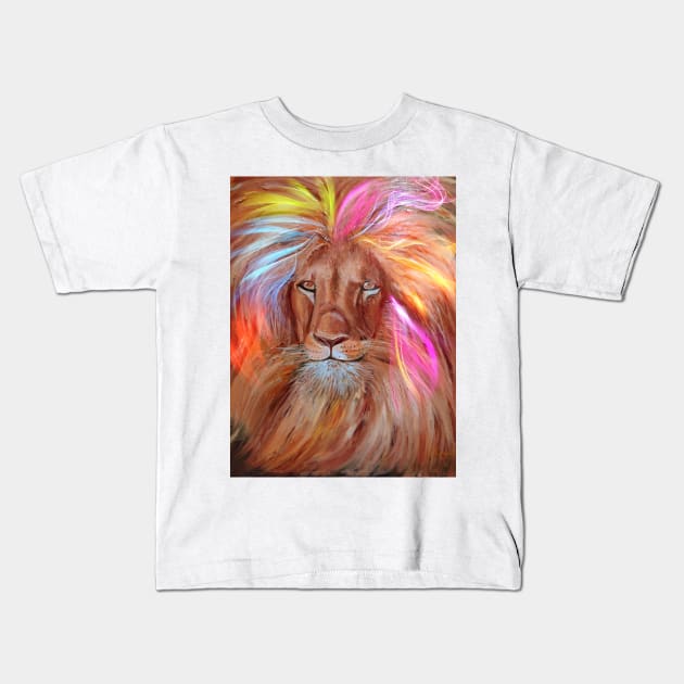 pink lion Kids T-Shirt by Begoll Art